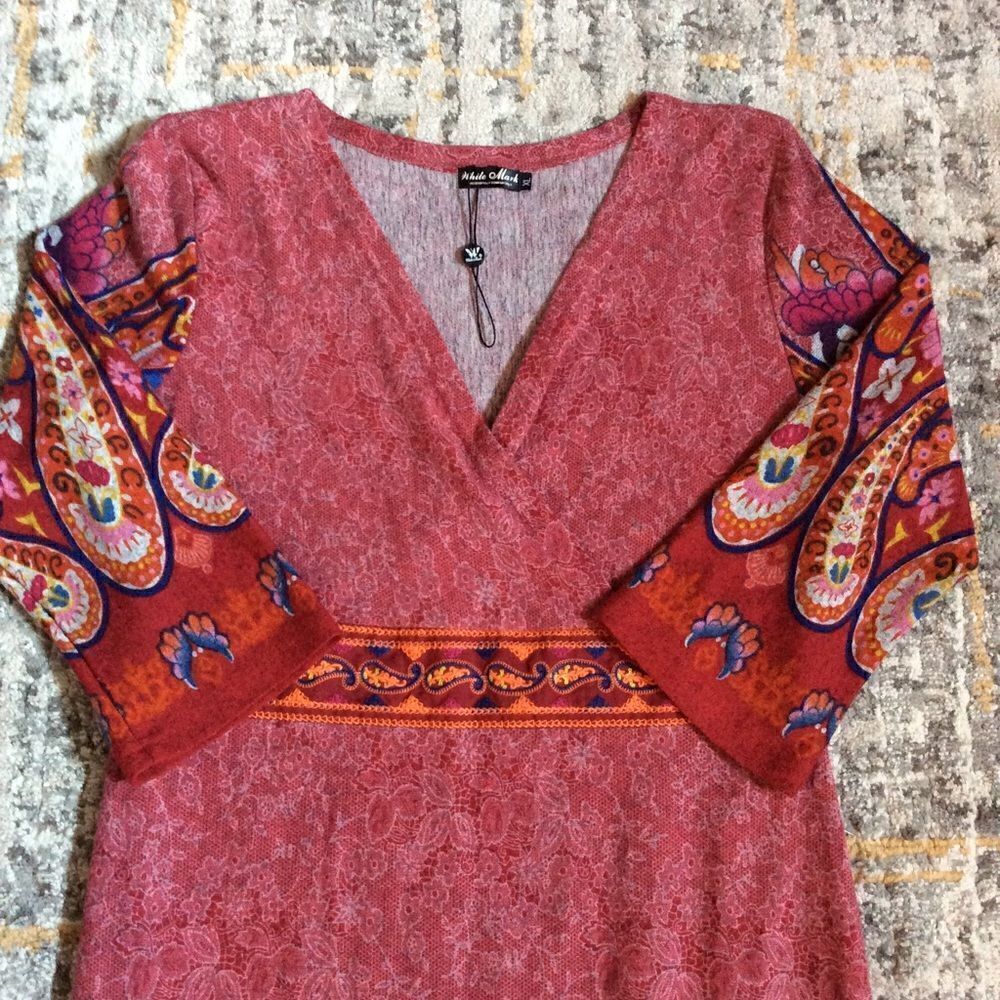 WHITE MARK V NECK SWEATER DRESS! GREAT DETAILS! XL - Picture 3 of 11